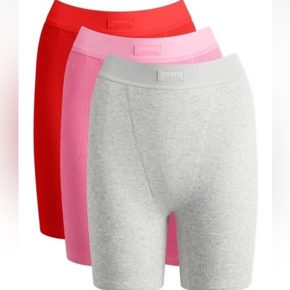 SKIMS Cotton RIBBED Boxers 3 PACK IN PINK GIFT BOX Size LARGE Never Worn